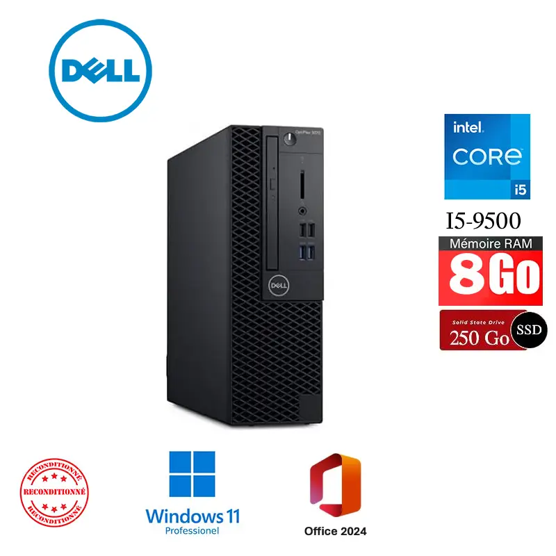 Ordinateur Dell Optiplex 3070 SFF i5-9500 8 Go SSD 240 Go Windows 11 Pro Office 2024