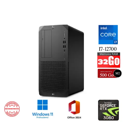 HP Z1 G9 Tower – PC professionnel i7 12700 32 Go RTX 3060 SSD 512 Go Windows 11 Pro Office 2024