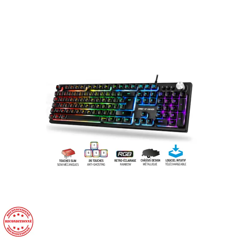 Clavier gamer Spirit Of Gamer PRO-K7 filaire RGB – vue 3/4